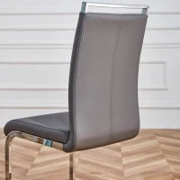 Set di 4 sedie da pranzo a sbalzo, struttura in metallo cromato, schienale in pelle PU, 42x 54 x 100 cm, Grigio