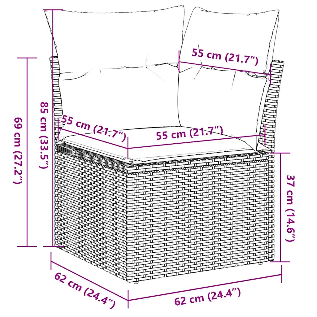 Set Divani da Giardino 10pz con Cuscini in Polyrattan Marrone