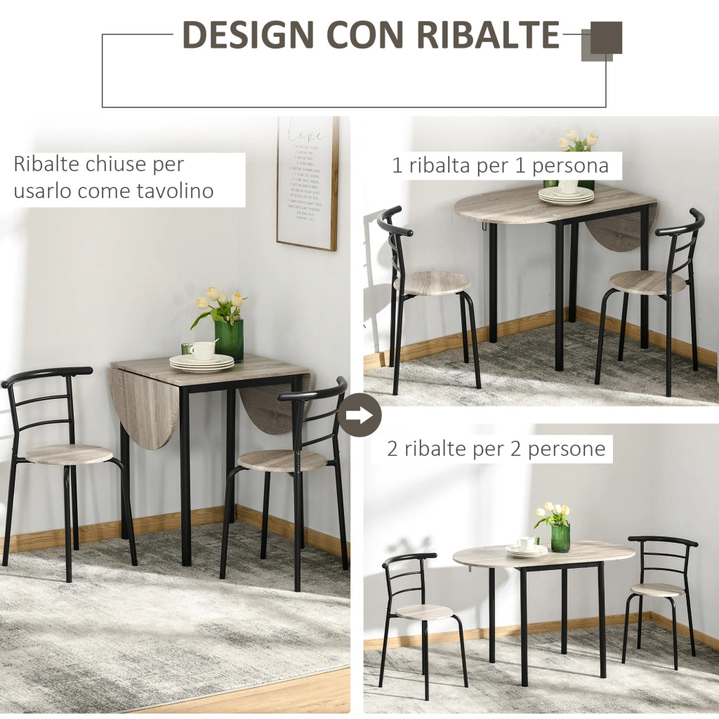 EasyComfort Set da Pranzo 3 Pezzi con 2 Sedie e 1 Tavolo da Pranzo Ovale in MDF e Acciaio per Spazi Limitati