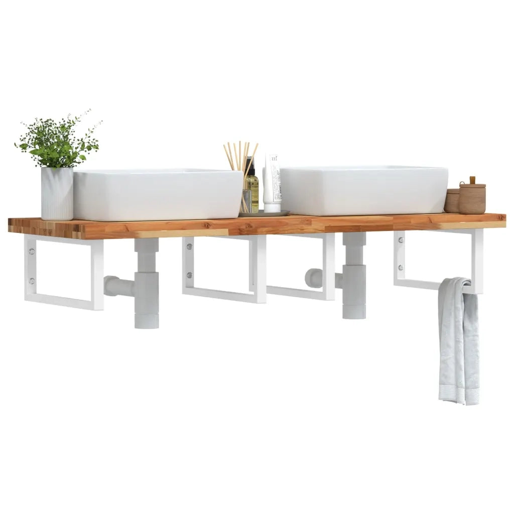 vidaXL Ripiano a Parete per Lavabo in Acciaio e Massello di Acacia