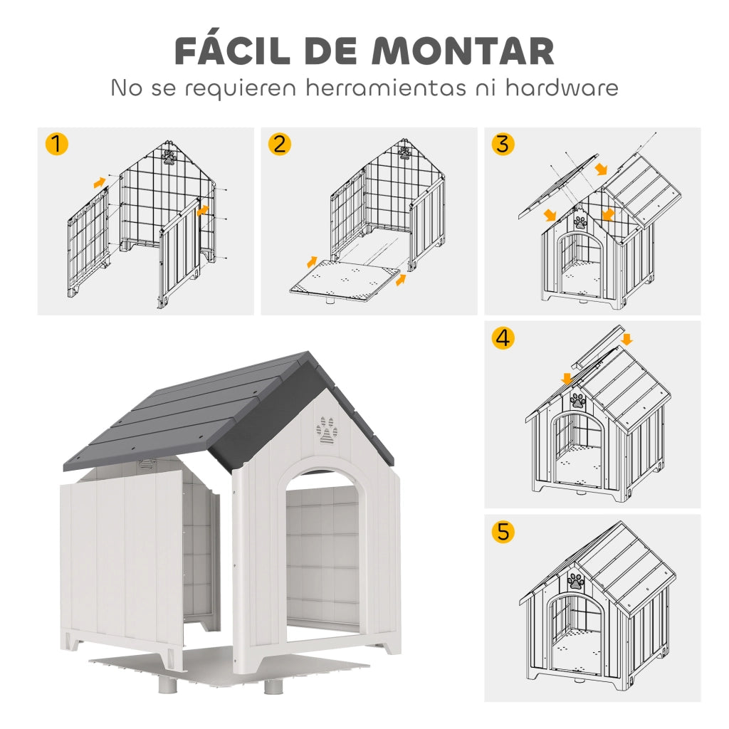 Casetta per Cani Esterna Grandi in Plastica con 2 Finestre e Base Sollevata ¨C Minimal ¨C Grigio