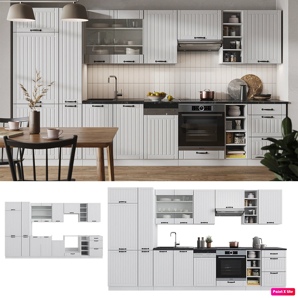 Cucina componibile Fame-Line Bianco rustico/Bianco 355 cm, PL Rovere Vicco
