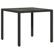 Tavolo da Giardino | Tavolino da esterno Piano in Vetro Nero 90x90x75 cm Polyrattan