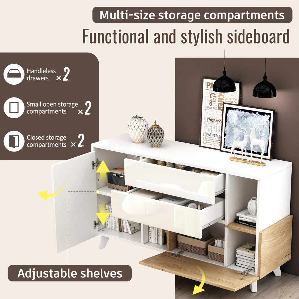 Credenza con 2 ante; 2 cassetti e ripiano regolabile per soggiorno 130x40x70 cm bianco rovere chiaro