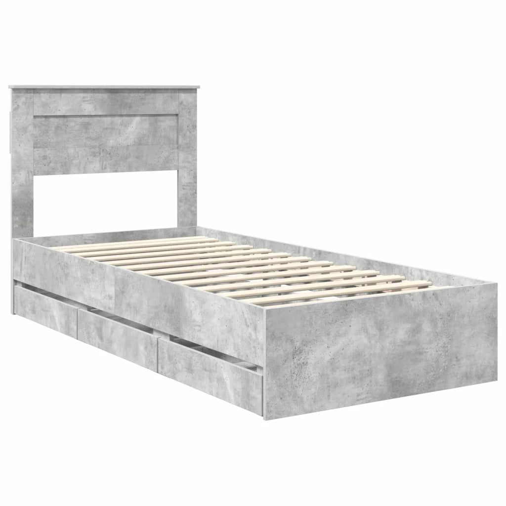Struttura del letto con cassetto Grigio cemento 90 x 190 cm