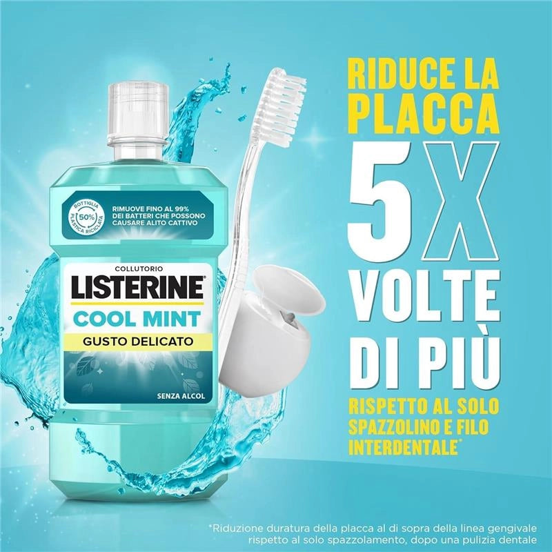 LISTERINE COLLUTORIO COOL MINT GUSTO DELICATO DI MENTA SENZA ALCOOL A BASE DI OLI ESSENZIALI ANTIBATTERICI E FLUORURO 500 ML