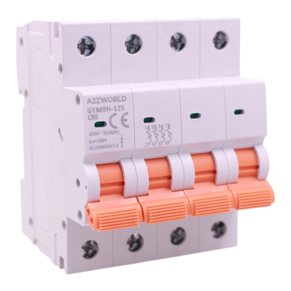 MCB Interruttore Magnetotermico Trifase 380V Curva C 4P 4M 10000A AC 400V IP20 GYM9H-125, Disponibili 80A 100A 125A (C80A)