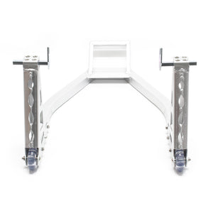 Cavalletto alzamoto posteriore sotto forcella, max 317 kg, con rotelle, per ruote posteriori