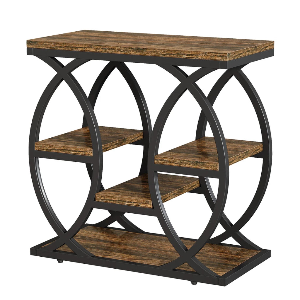 Tavolino basso compatto a più livelli in metallo e legno marrone 72 × 61,5 × 11,5 cm