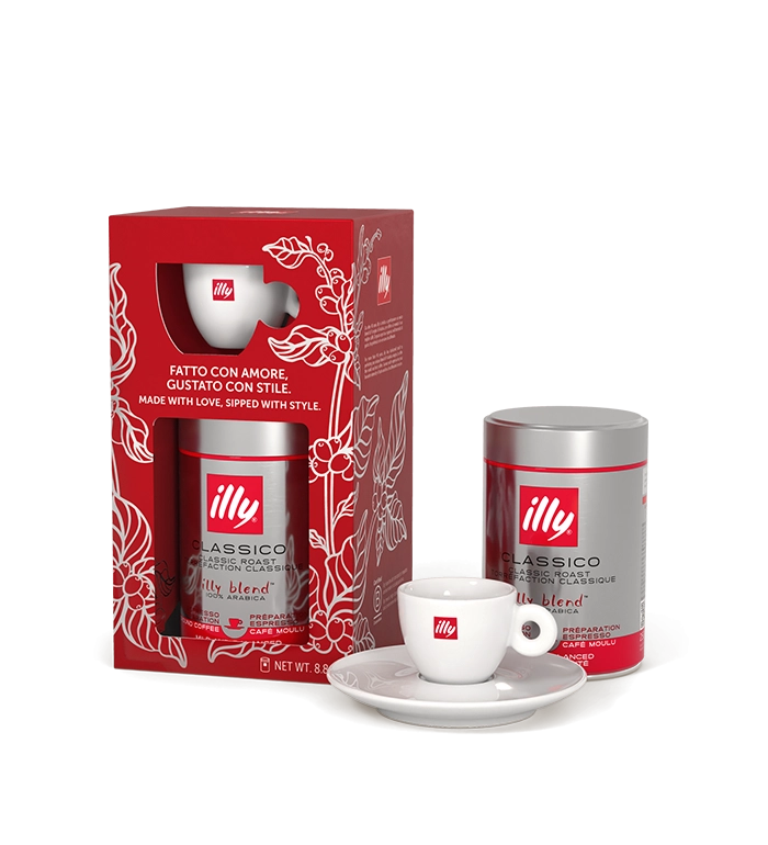 Kit illy 1 tazzina + 250 gr. caffè macinato tostatura arabica classico