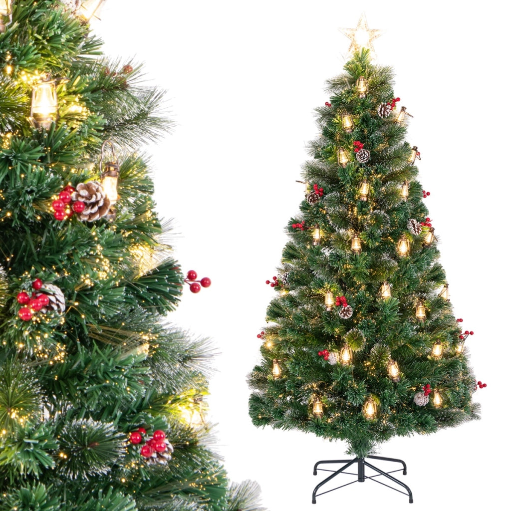 Albero di Natale 180cm con 8 modalit¨¤ di illuminazione luci led fibre ottiche, Albero natalizio artificiale ago di pino-Alberi di Natale