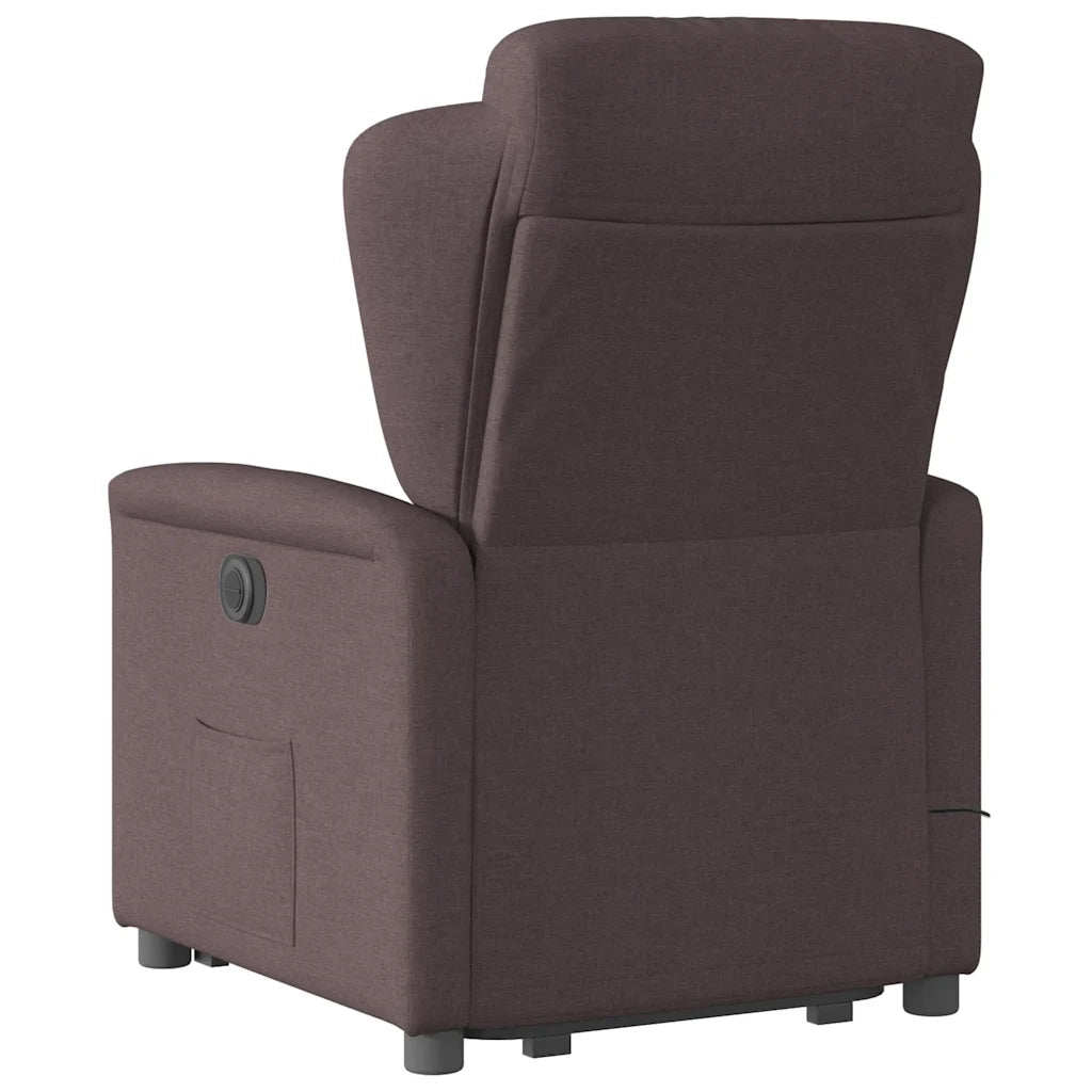 vidaXL Poltrona Alzapersona Massaggio Elettrica Marrone Scuro Tessuto