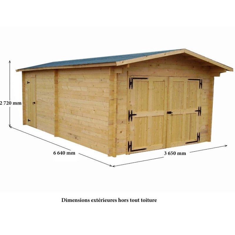 Garage in legno 350x620 cm – Pareti 42 mm – Tetto 24 m² – Porta laterale – Vectura – VE3562S Foresta