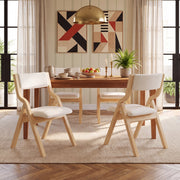 2 sedie da pranzo pieghevoli in legno massello, lino beige, imbottite, salvaspazio, già montate