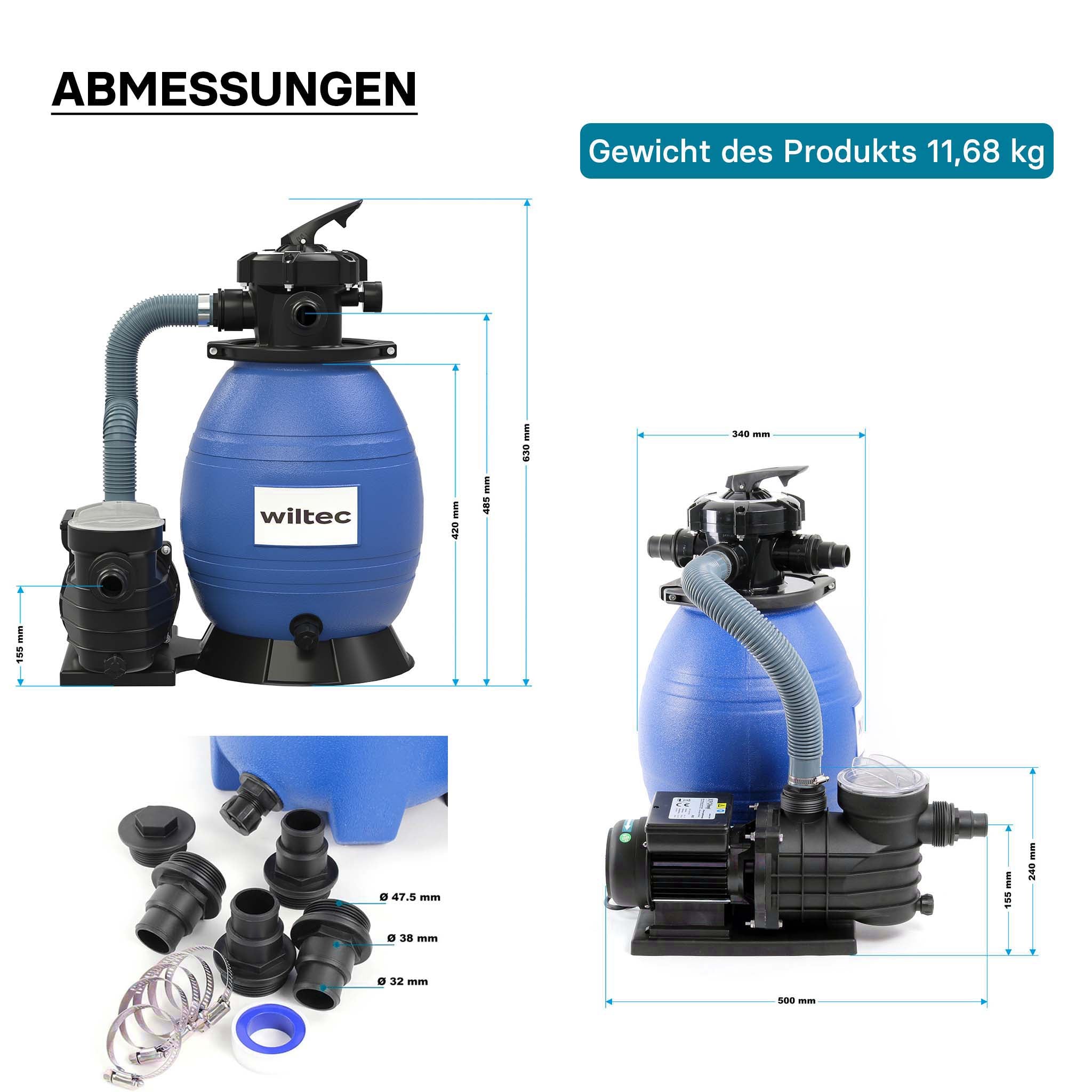 Filtro a sabbia per piscina, 250 W, serbatoio filtrante 26 l, pompa piscina autoadescante 10.000 l/h