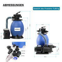 Filtro a sabbia per piscina, 250 W, serbatoio filtrante 26 l, pompa piscina autoadescante 10.000 l/h