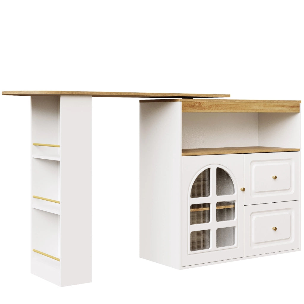 Credenza 138-204x39x104 cm girevole e allungabile in MDF bianco