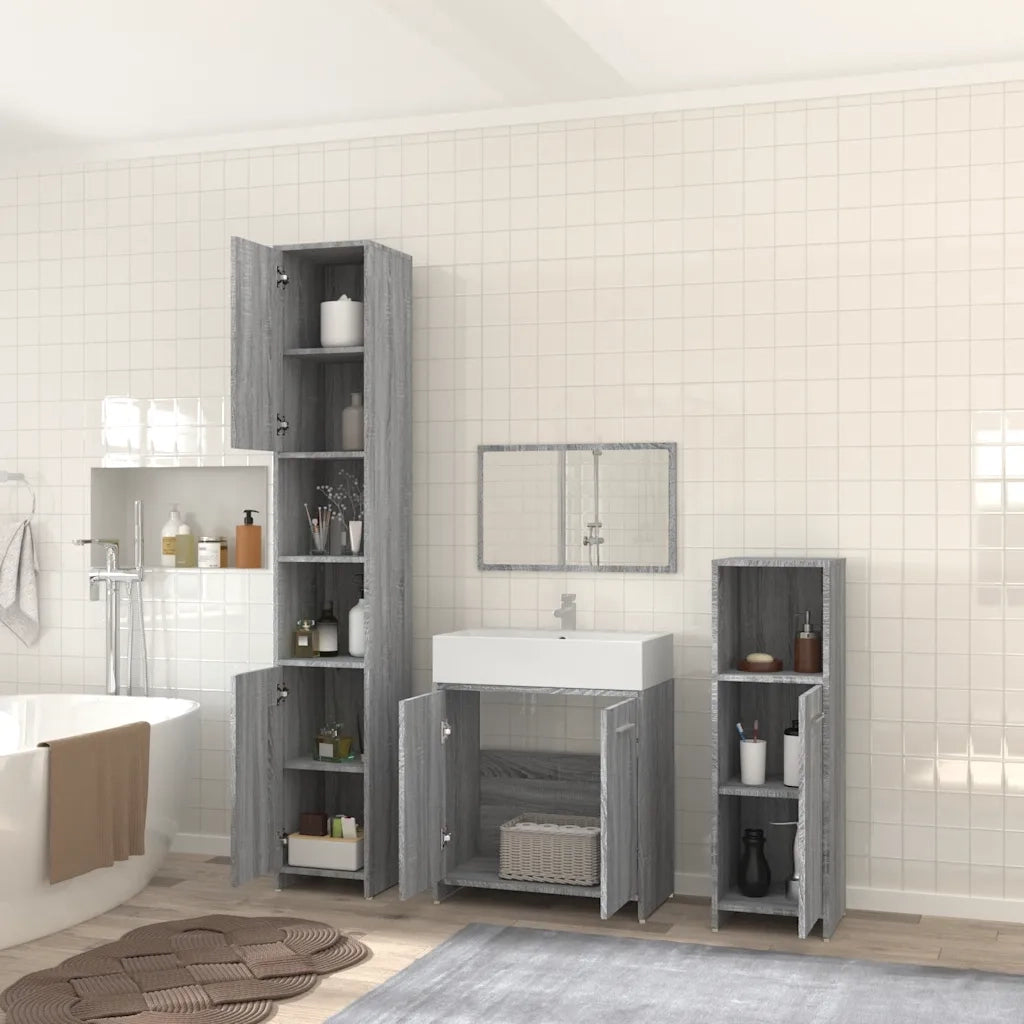 Set Mobili da Bagno 4 pz Grigio Sonoma in Legno Multistrato 3154404