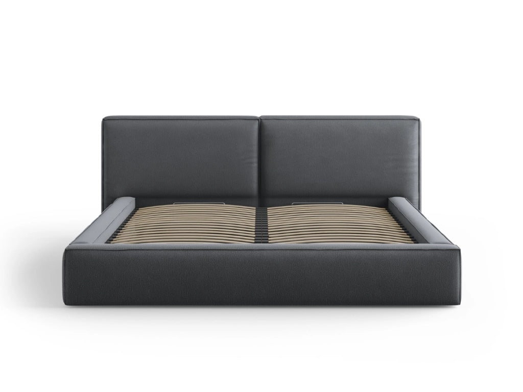 Cosmopolitan Design - Letto a cassettone con testiera doppia "Arendal" 200x200cm in tessuto strutturato grigio scuro 