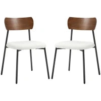 Set di 2 Sedie da Sala da Pranzo con Seduta Effetto Peluche, Schienale Curvo Effetto Legno, Crema