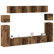 Set Mobile TV 8 pz Montato a Parete Legno Antico in Truciolato 3329147