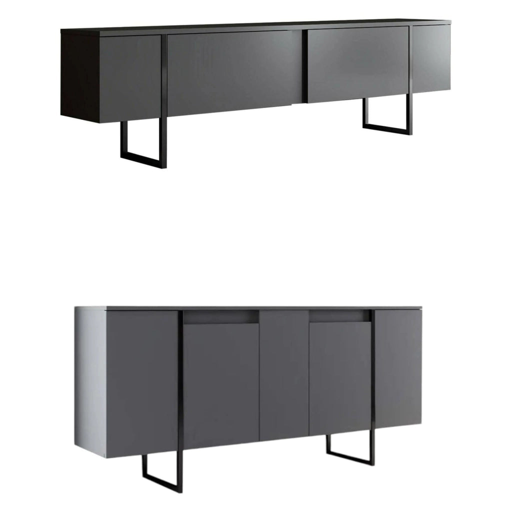 Pignano, set Mobili da Soggiorno Modulabile, Nero Antracite