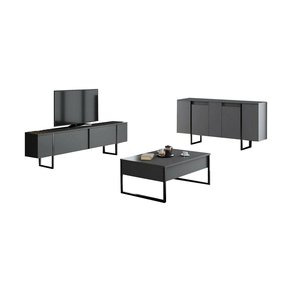 Pignano, set Mobili da Soggiorno Modulabile, Nero Antracite