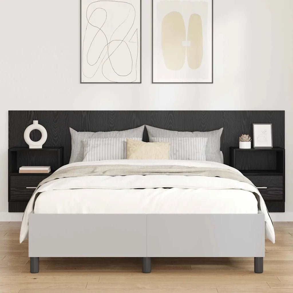 Testata con Comodino 3 pz-Set di 3 Testiera con Contenitore Rovere Nero Legno multistrato 261100