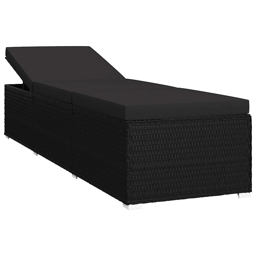 Lettini da giardino con cuscino 3 pcs Nero Poly Rattan 46223