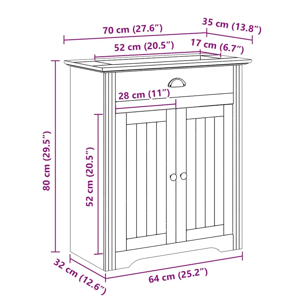 Elegante mobiletto per il bagno in stile retrò 70 x 35 x 80 cm in legno di pino bianco 02_0057683