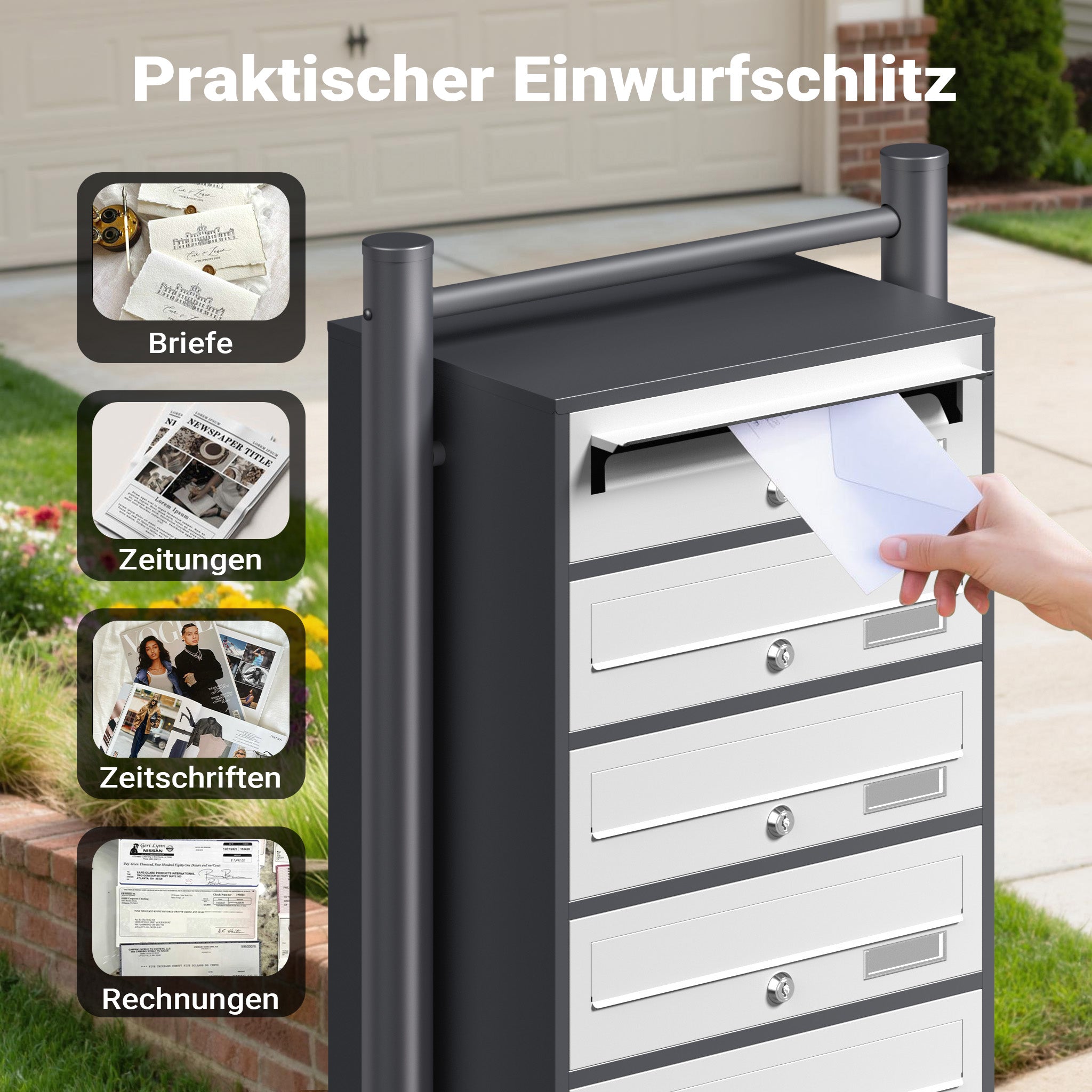 Cassetta postale condominiale autoportante 6 posti antracite/bianco 556 x 270 x 1500 mm 1 modulo