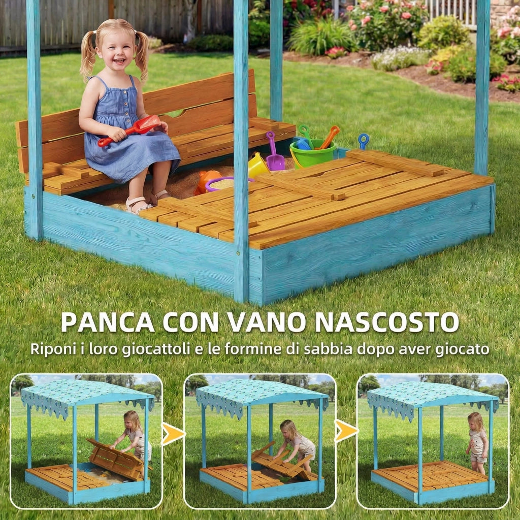 Sabbiera Dinosauri con Tettuccio ¨C Xylo ¨C Legno Abete Blu 134x127x130 cm