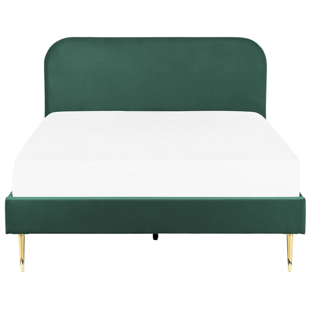 Letto verde smeraldo velluto tappezzeria doppia dimensione gambe dorate testiera con rete a doghe 140 x 200 cm design minimalista