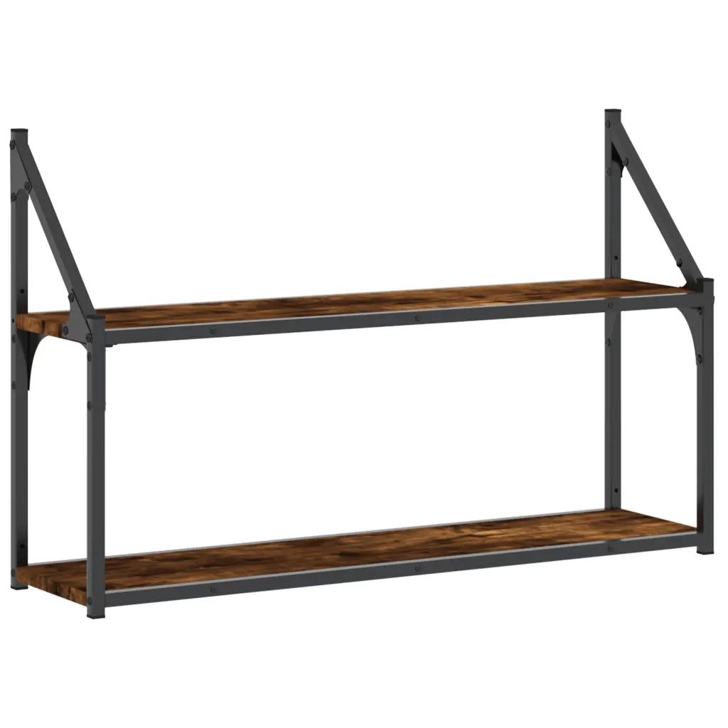 Scaffale a Parete 2 Ripiani Rovere Fumo 80x21x51 cm Multistrato 835466