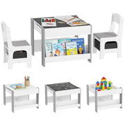 Tavolino per Bambini con 2 Sedie ¨C zephmum ¨C Grigio, Piano 3 in 1 con Lavagna