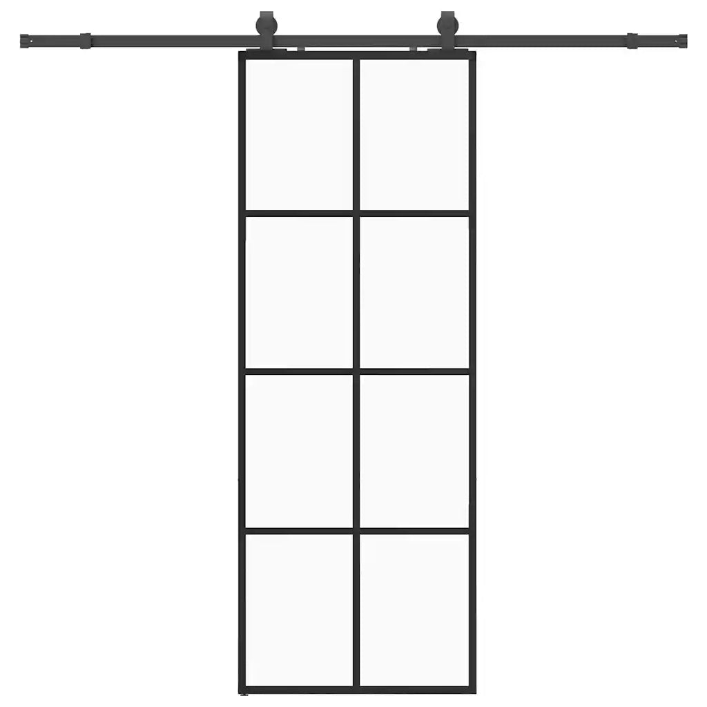 Porta Scorrevole con Ferramenta Nera 76x205 cm in Vetro ESG