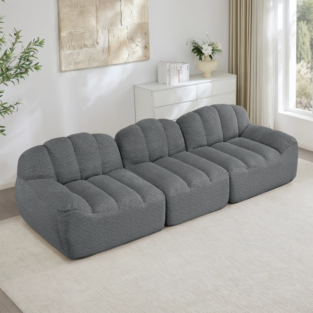 Divano modulare a 3 posti senza struttura con seduta profonda e pouf in pile granulare grigio 288 × 104 × 79 cm