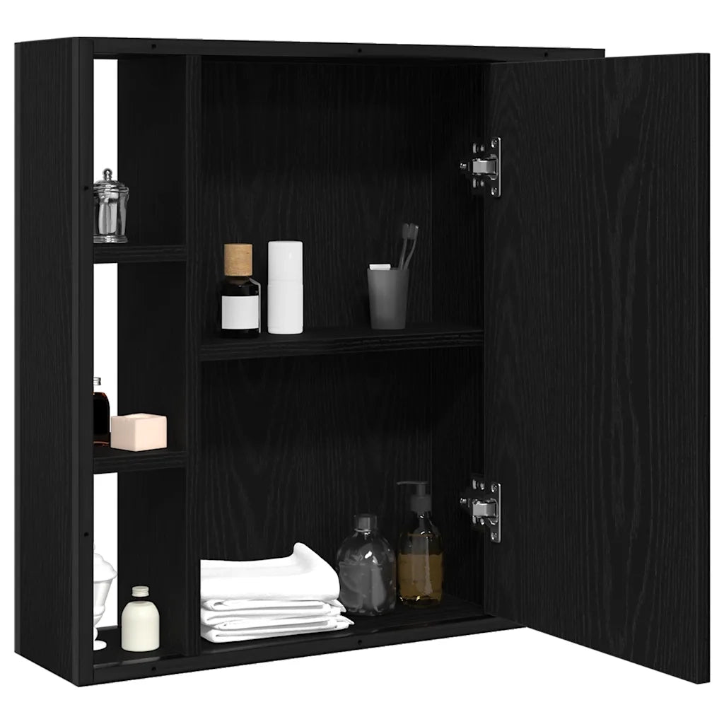 Mobiletto da bagno con specchio in rovere nero 60x16x60 cm in legno ingegnerizzato 862228