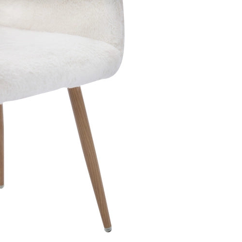Sedia da pranzo in pelliccia sintetica con braccioli e gambe in metallo effetto legno bianco per sala da pranzo