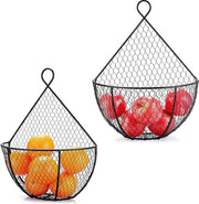 Set di 2 contenitori per frutta da appendere al muro - display per frutta e verdura per la conservazione - contenitore decorativo per snack, pane e altri alimenti - nero
