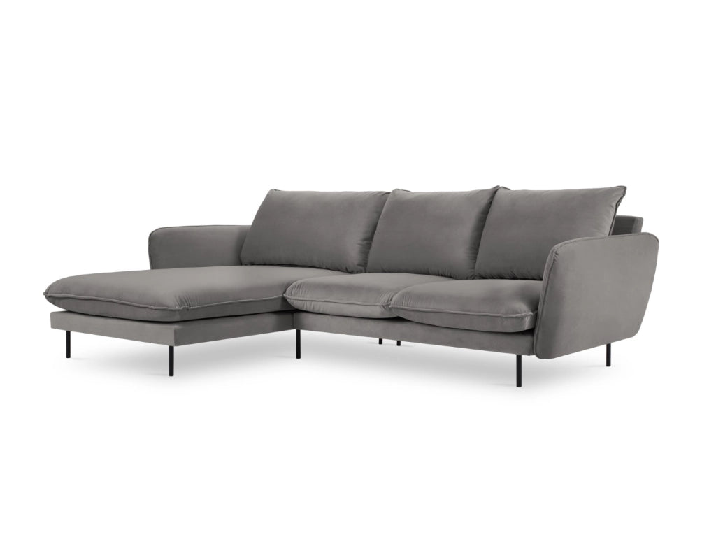 Cosmopolitan Design - Divano angolare sinistro "Vienna" 5 posti in velluto grigio chiaro 