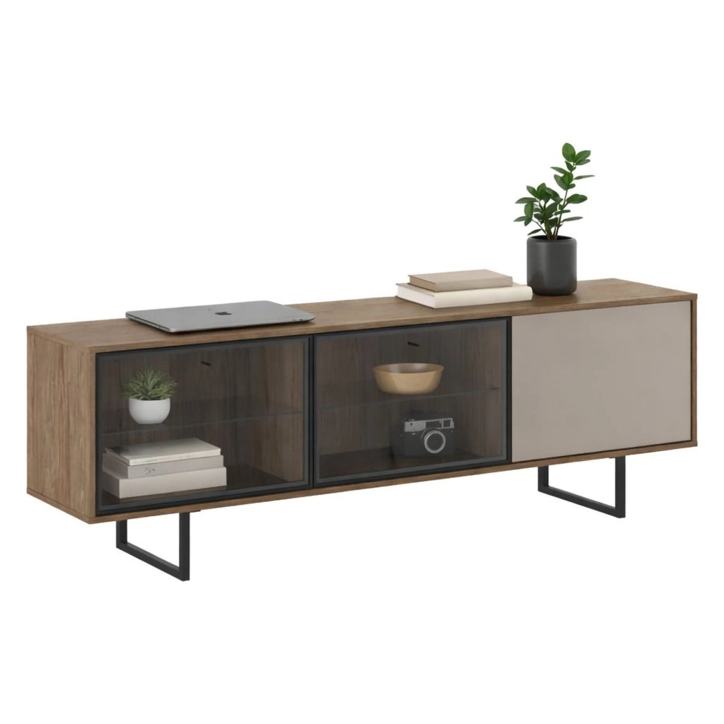 Serrata, Mobile Porta tv 3 Ripiani, 185x40x60h cm Marrone Noce