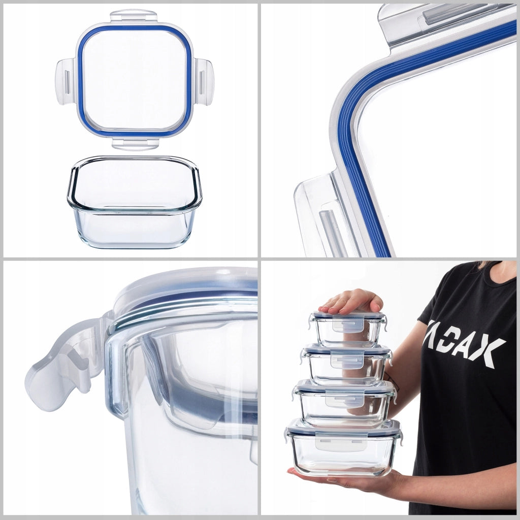 Set di contenitori per alimenti in vetro KADAX, contenitori in vetro con coperchio, portapranzo x4