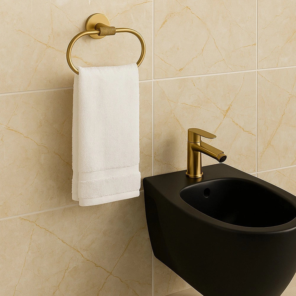 Trade Shop - Porta Asciugamani Ad Anello In Acciaio Oro Accessorio Da Bagno Portasciugamano 87932 -