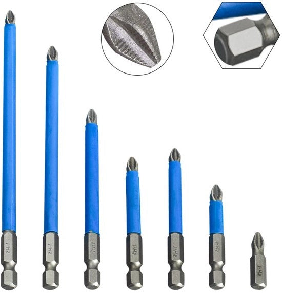 Set di 7 antiscivellamento magnetici PH2 per schiacciapentole a 6 velocità, 1/4 pollici zoccolo a 6 facce, (25-50-65-70-90-127-150) mm