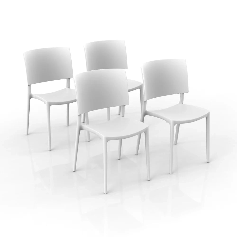 Set 4 sedie in polipropilene 100% Made in Italy SHARP, impilabile, resistente ai raggi UV, design moderno, ideale per sala da pranzo, cucina, sala d’attesa, bar, ristoranti o da esterno colore Bianco
