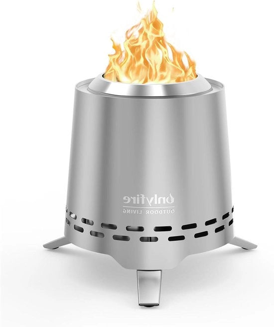 Tavolo per Focolare Senza Fumo con Supporto per Pentola e Borsa di Stoccaggio - Acciaio Inossidabile, Argento a Cono.