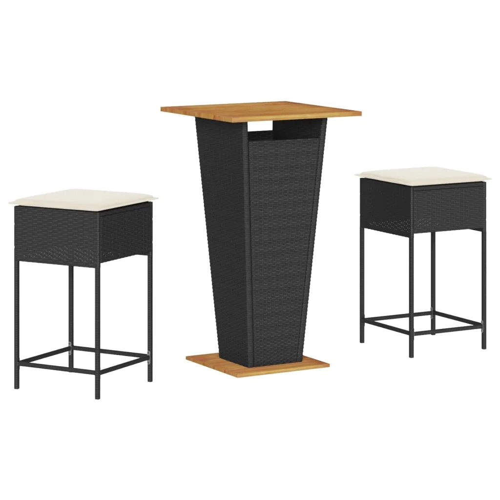 Set Bar da Giardino 3 pz con Cuscini in Polyrattan Nero 3261476