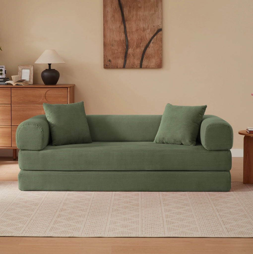Divano letto modulare verde in velluto con imbottitura in schiuma