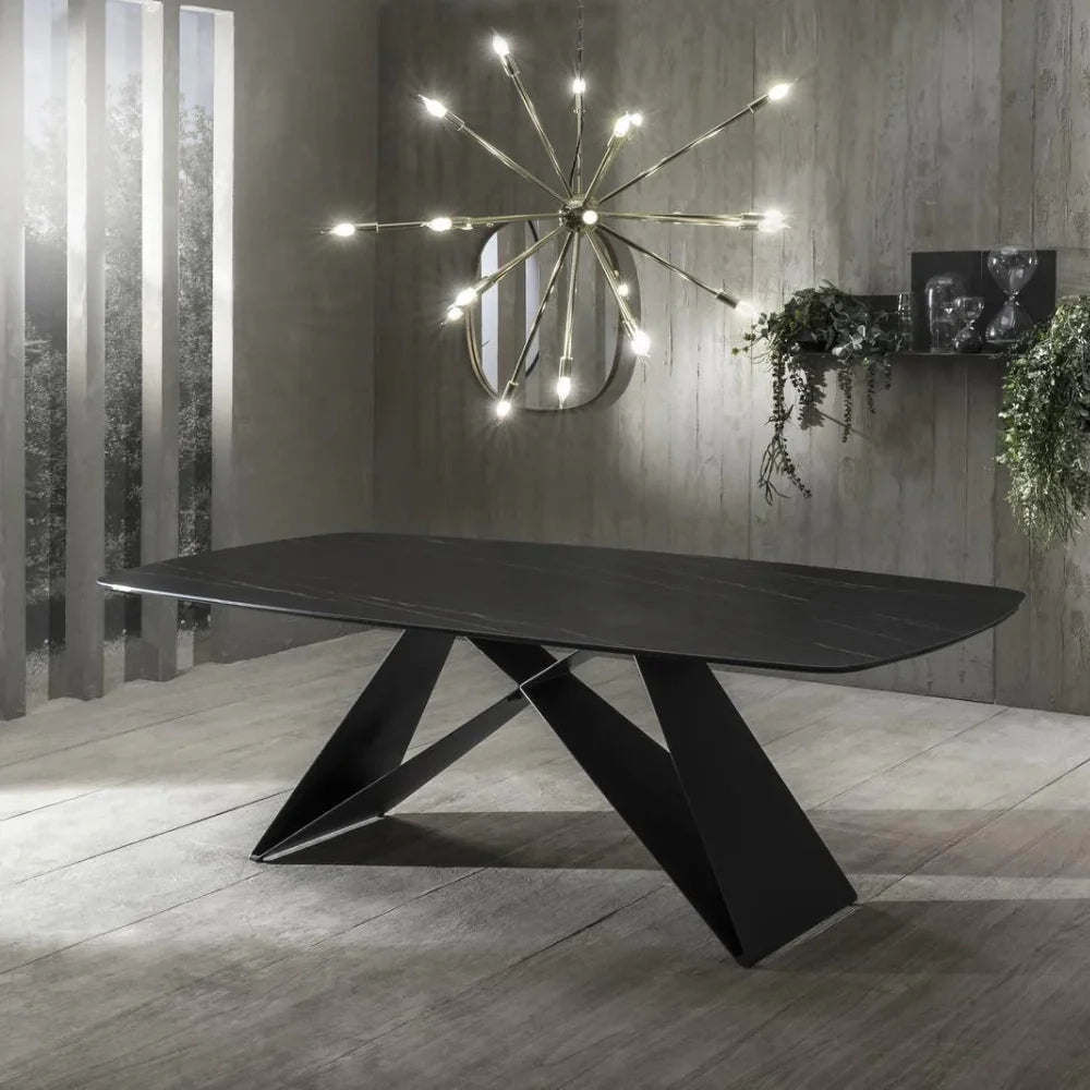 Tavolo da pranzo fisso in ceramica effetto marmo portoro Orion 220x110 cm fino a 10 posti | Duzzle
